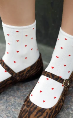Black Colour Strømper - Alea - Creme W. Red Hearts