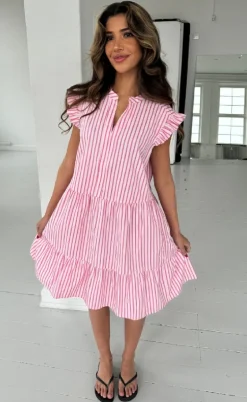 Continue Kjole - Bea - Small Pink Stripe