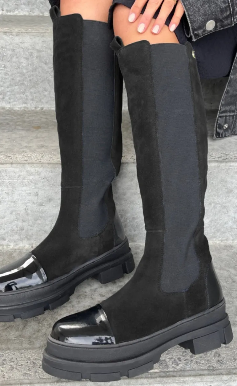 Copenhagen Shoes Støvler - Follow Me Suede - Black W/Patent Toe