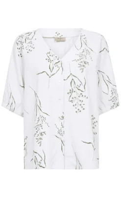 Freequent Bluse - Laluna - Brilliant White w. Deep Lichen Green