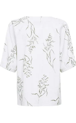 Freequent Bluse - Laluna - Brilliant White w. Deep Lichen Green