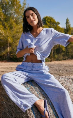 Freequent Bluse - Lava - Off White w. Nebulas Blue
