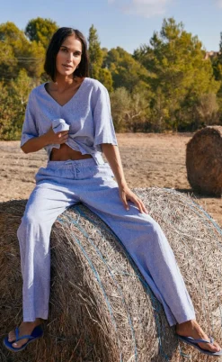 Freequent Bluse - Lava - Off White w. Nebulas Blue