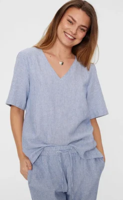 Freequent Bluse - Lava - Off White w. Nebulas Blue