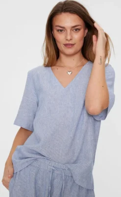 Freequent Bluse - Lava - Off White w. Nebulas Blue