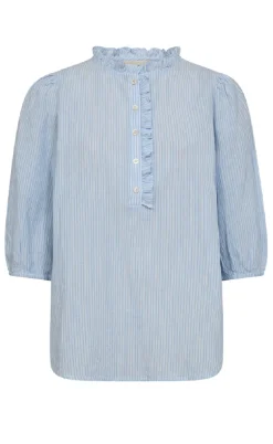 Freequent Bluse - Rolly - Chambray Blue w. Star Off-white