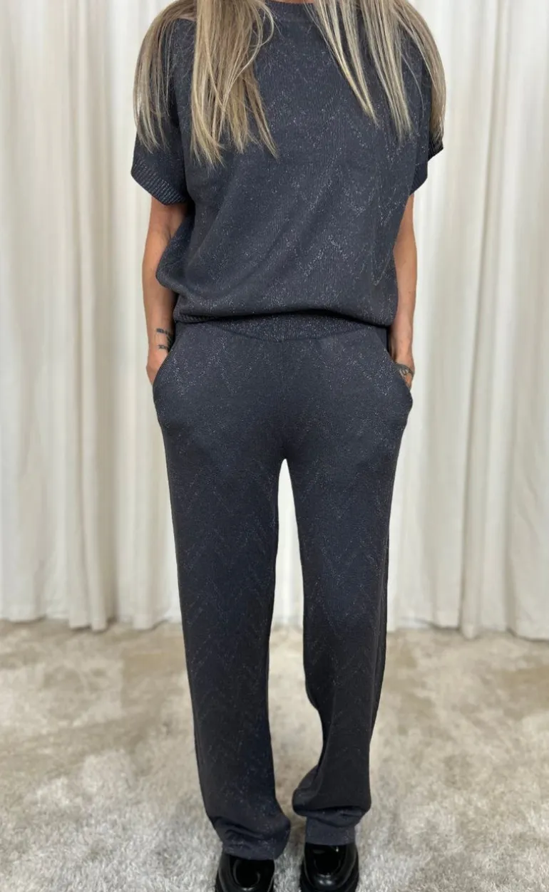 Freequent Bukser - Anilux - Gray Pinetripe W. Gunmetal