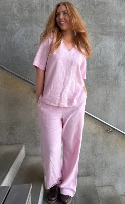 Freequent Bukser - Lava  - Off White w. Fuchsia Pink