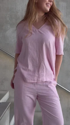 Freequent Bukser - Lava - Off White w. Fuchsia Pink