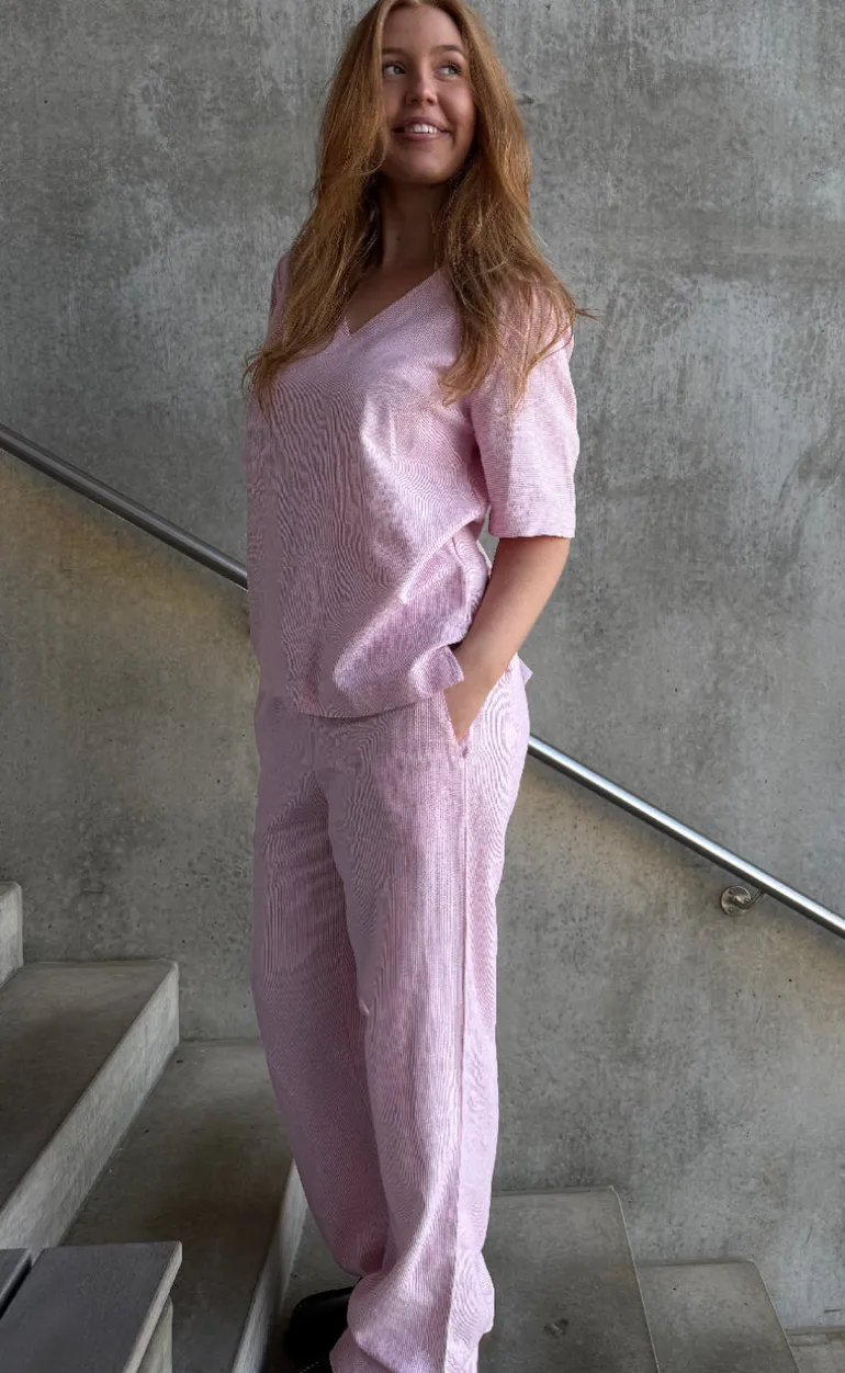 Freequent Bukser - Lava - Off White w. Fuchsia Pink