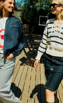 Freequent Bukser - Mella - Star Off-white w. Navy Blazer
