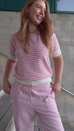 Freequent Pullover - Dodo - Star Off-white w. Fuchsia Pink