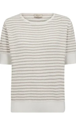 Freequent Striktrøje - Dodo - Star Off-white w. Simply Taupe