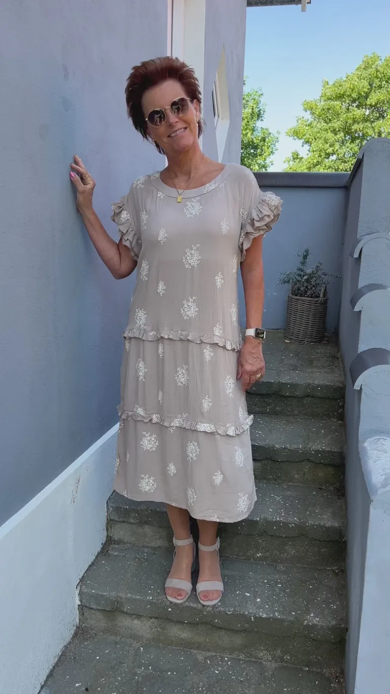 Ina Copenhagen Kjole - Dalila - Camel / White Embroidery