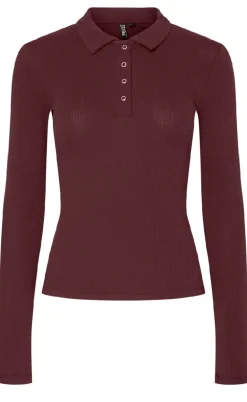 Pieces Bluse - Kitte LS Polo - Tawny Port