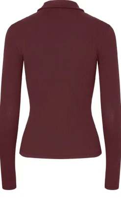 Pieces Bluse - Kitte LS Polo - Tawny Port