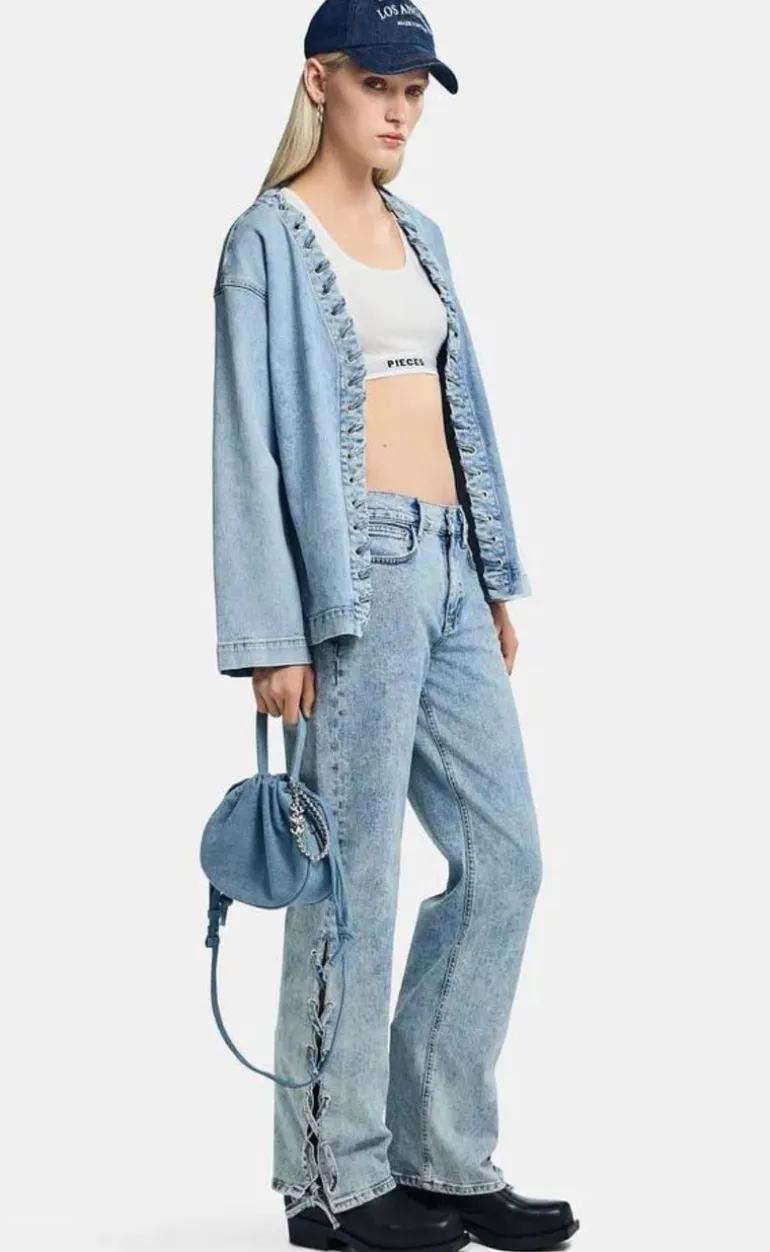 Pieces Bukser - Fenda MW Straight - Light Blue Denim