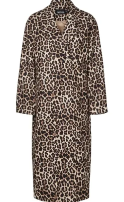 Pieces Frakke - Savannah Long - Black/Leo