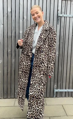 Pieces Frakke - Savannah Long - Black/Leo
