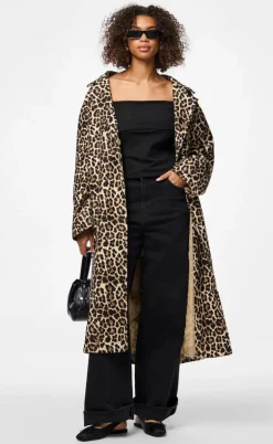 Pieces Frakke - Savannah Long - Black/Leo