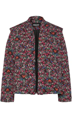 Pieces Jakke - Saroline - Black w. Ditsy Flower Heart