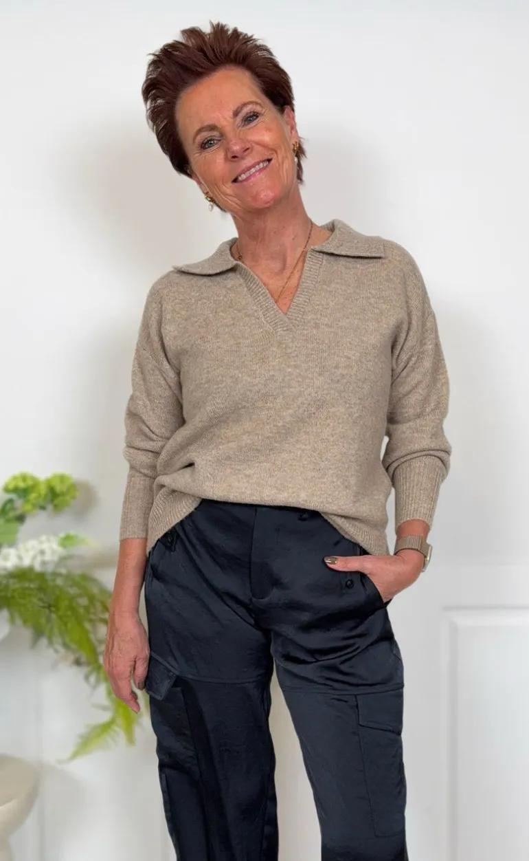 Pieces Striktrøje - Malou Polo - Taupe Gray Melange