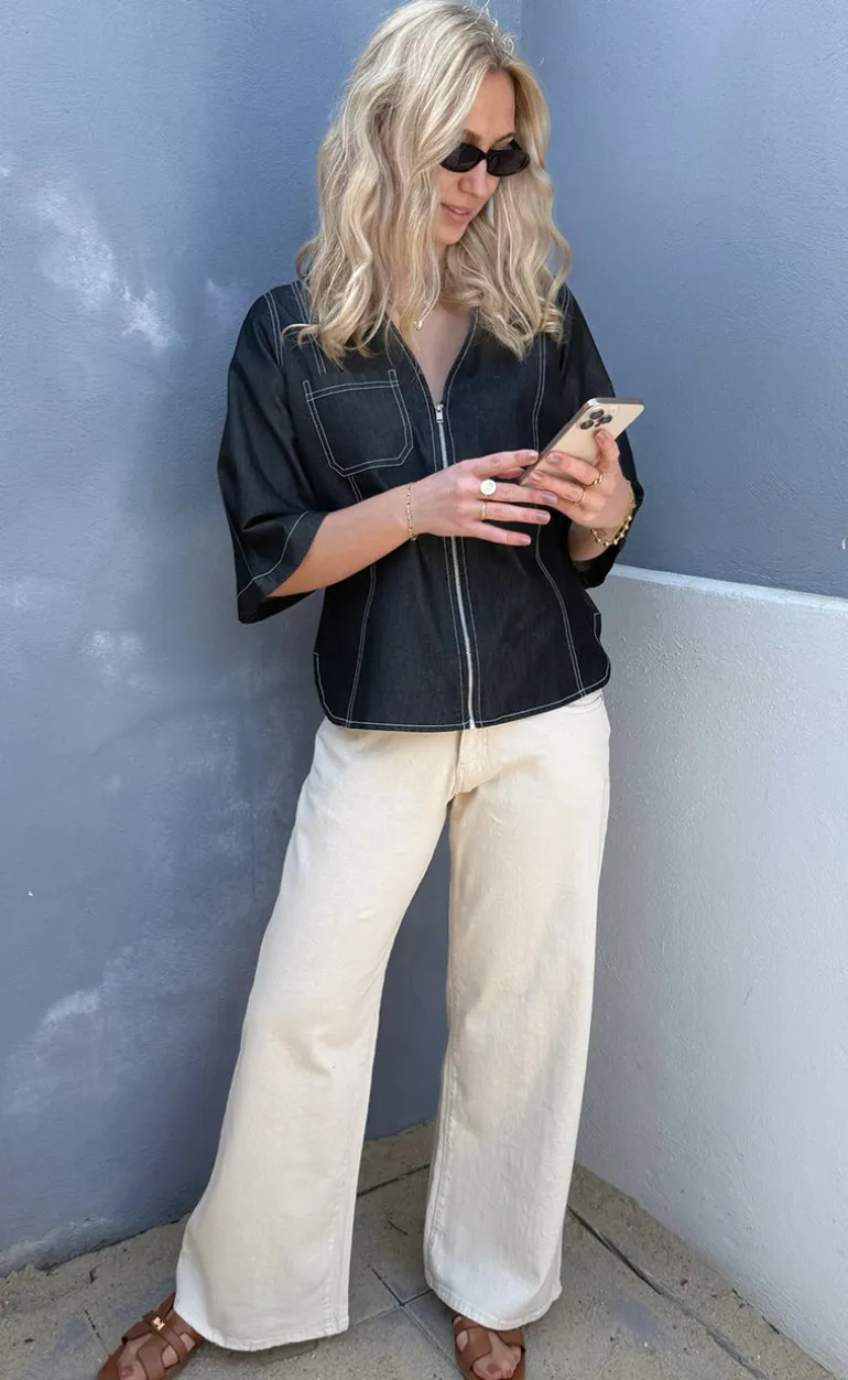 Say INA Copenhagen Bluse - Zenia Zipper - Black Denim