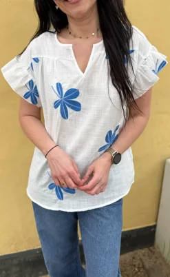 Say INA Copenhagen Bluse - Emma - Blue Leaf Embroidery