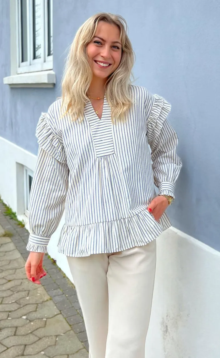 Say INA Copenhagen Bluse - Wilja - White/Blue Stripes