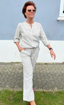 Say INA Copenhagen Bukser - Juliana Linen - Off White / Black Striped