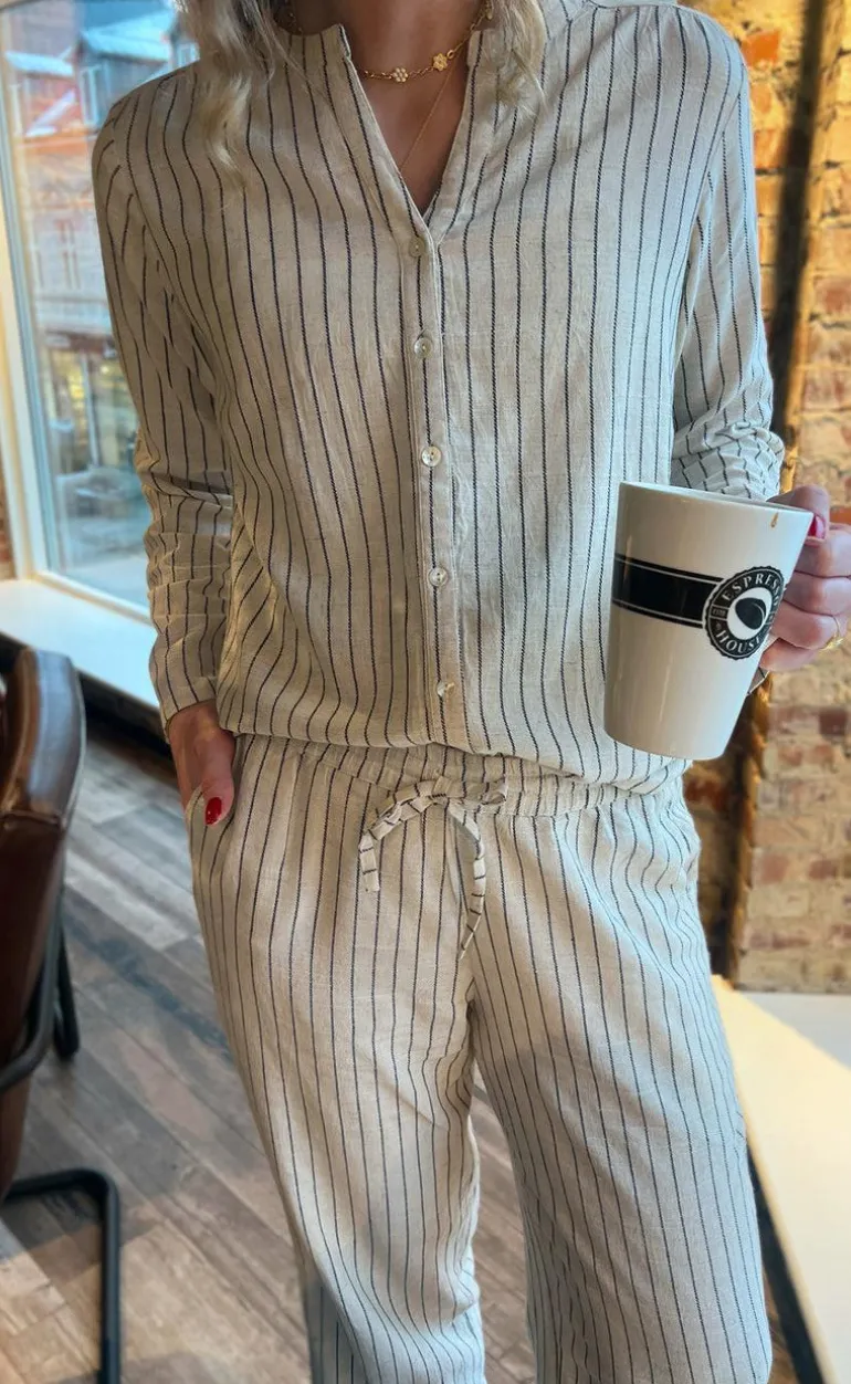 Say INA Copenhagen Bukser - Juliana Linen - Off White / Black Striped