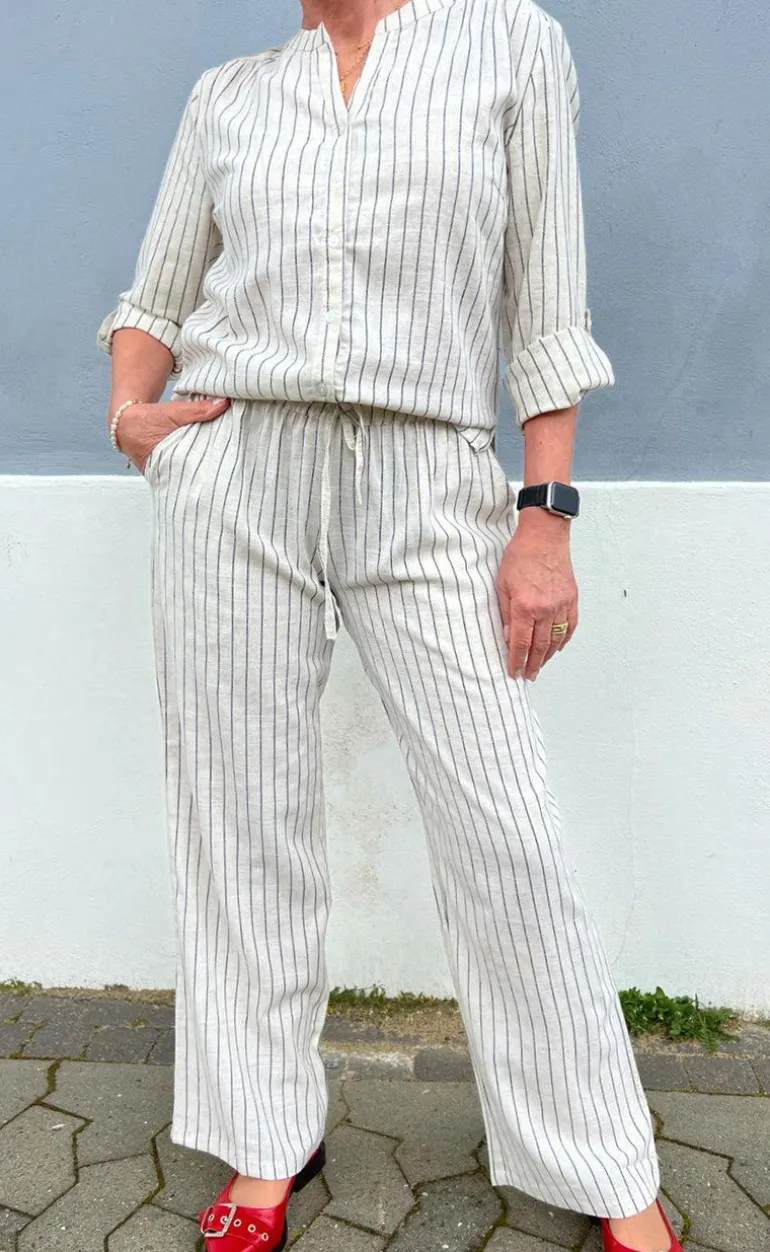 Say INA Copenhagen Bukser - Juliana Linen - Off White / Black Striped