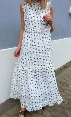 Say INA Copenhagen Kjole - Lilja Bow Dress - White w. Black Bows