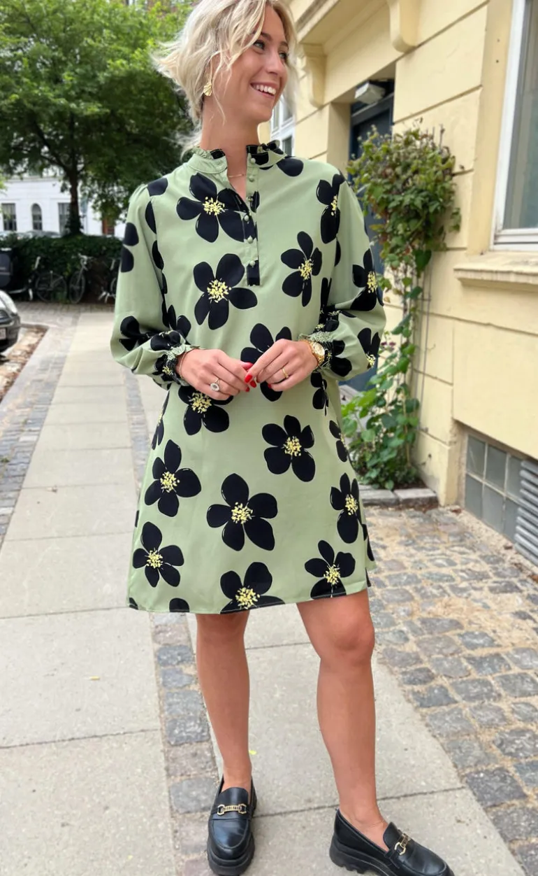 Say INA Copenhagen Kjole - Augusta - Dusty Green/Black Flower