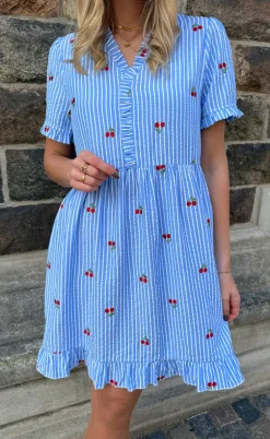 Say INA Copenhagen Kjole - Catja Summer - Blue Striped W. Cherries