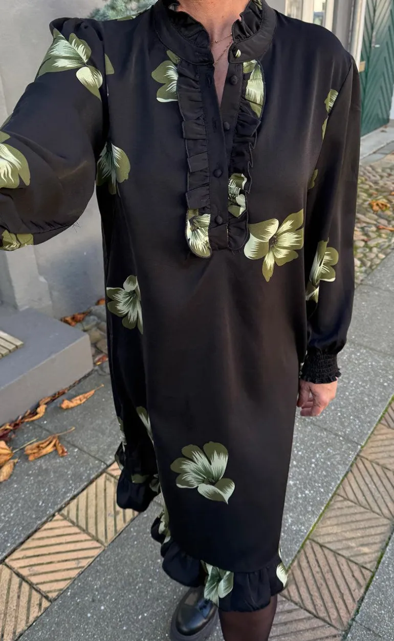 Say INA Copenhagen Kjole - Pia - Black W. Green Flower