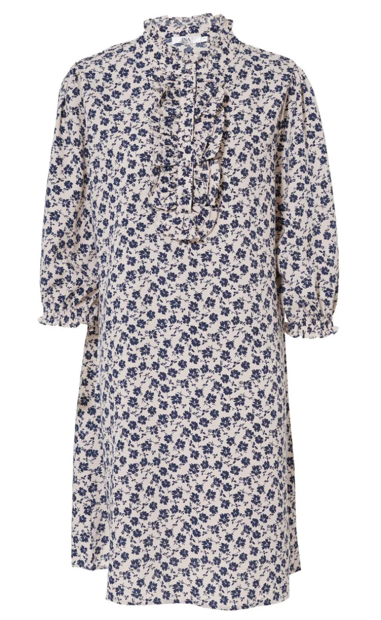 Say INA Copenhagen Kjole - Camilla - White/Blue Flower