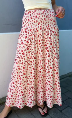 Say INA Copenhagen Nederdel - Nikoline - White/Red Flowers