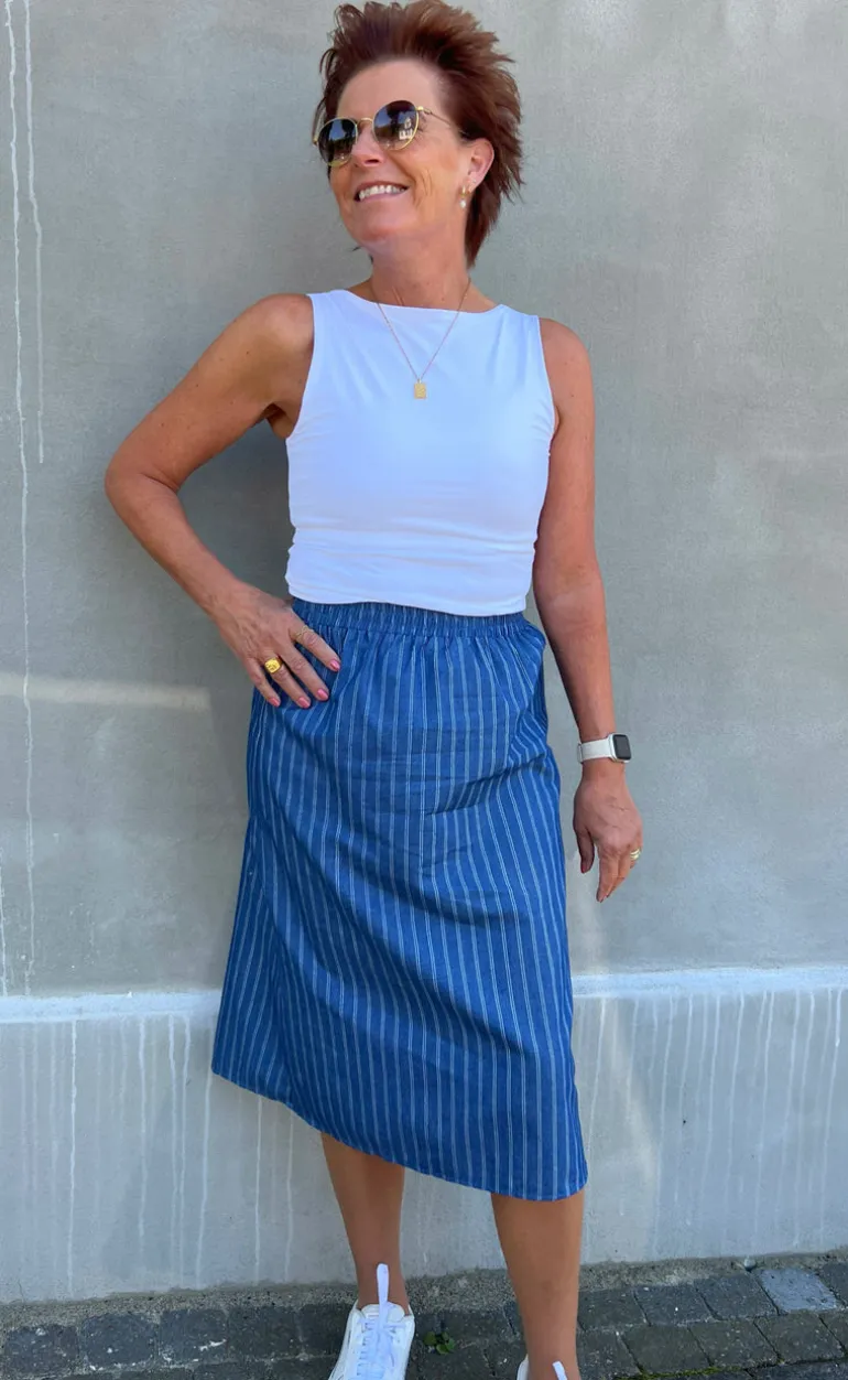Say INA Copenhagen Nederdel - Stine - Denim Blue Pinstripe