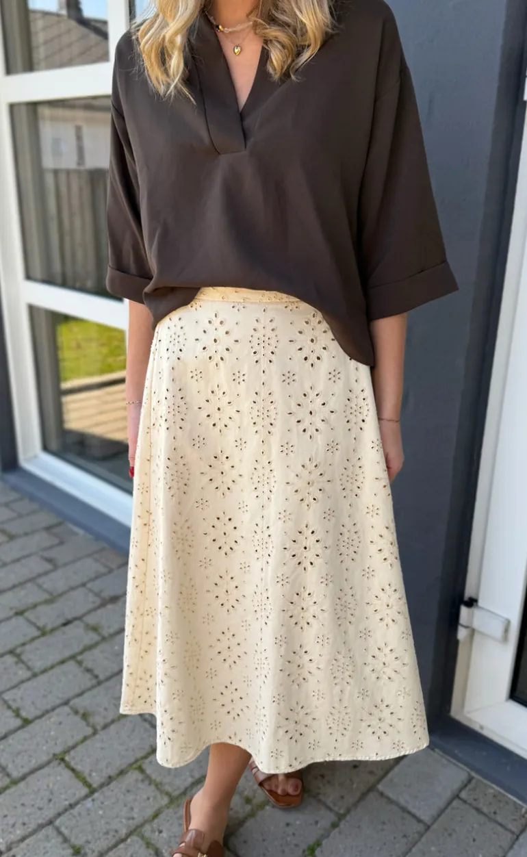 Say INA Copenhagen Nederdel - Naja - Off White Denim W. Embroidery