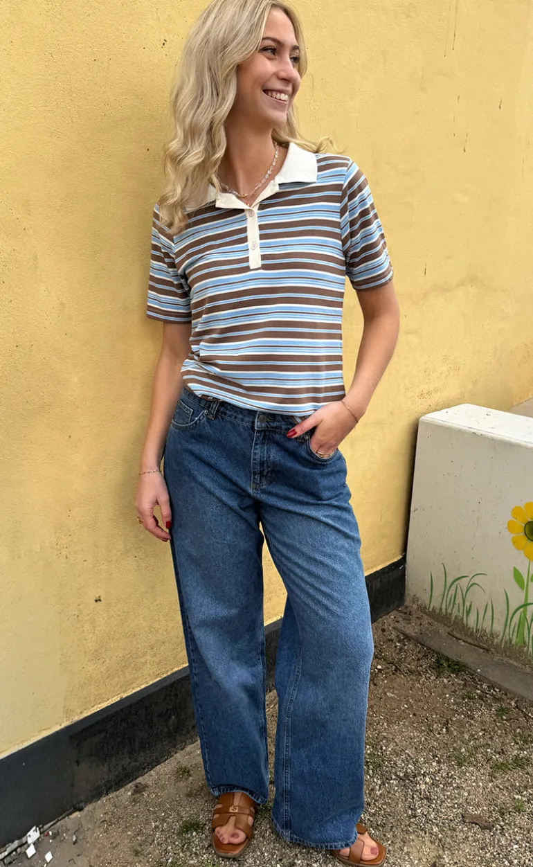 Say INA Copenhagen Polo T-Shirt - Pamela Summer - Brown / Blue Striped