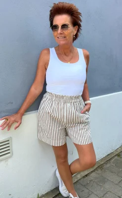 Say INA Copenhagen Shorts - Liv - White / Brown Striped