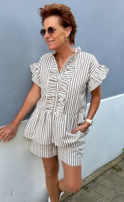 Say INA Copenhagen Shorts - Liv - White / Brown Striped