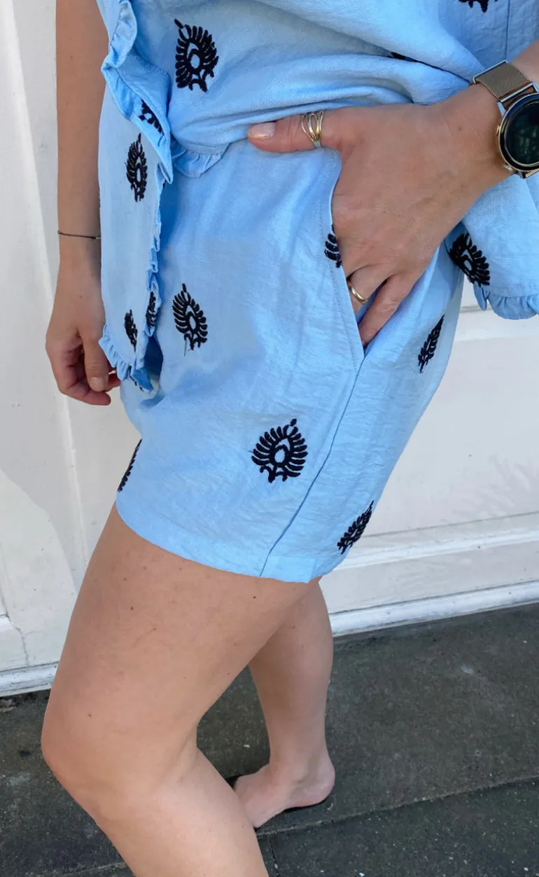 Say INA Copenhagen Shorts - Melania - Blue W. Black Embroidery