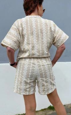 Say INA Copenhagen Shorts - Erica - Camel/White Embroidery