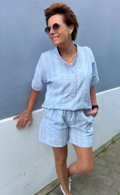 Say INA Copenhagen Shorts - Erica - Blue/White Embroidery