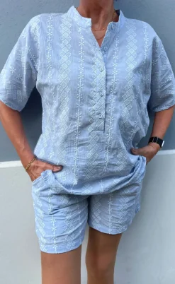 Say INA Copenhagen Shorts - Erica - Blue/White Embroidery
