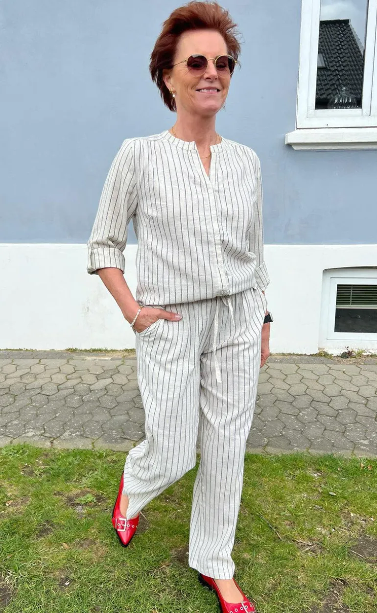 Say INA Copenhagen Skjorte - Juliana Linen - Off White / Black Striped