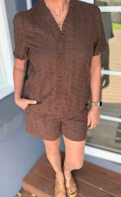Say INA Copenhagen Top - Catja - Mocca Broderie Anglaise