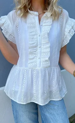 Say INA Copenhagen Top - Freya - White Broderie Anglaise